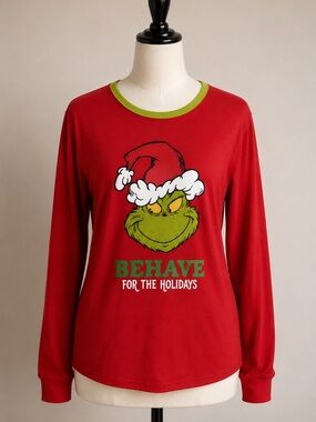 Grinch Christmas Graphic Long Sleeve Sleep Shirt Red 3X